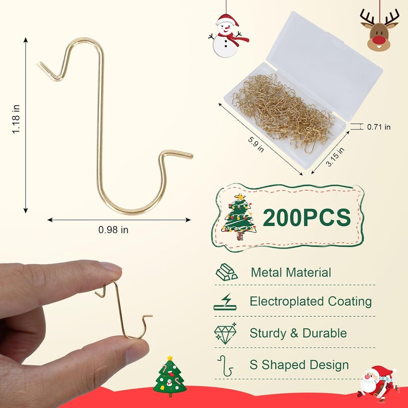 kuaima Christmas Ornament Hooks, 200 Pcs Small Metal Christmas Tree Ornaments Hanger Hooks for Holiday Decorations, Gold - Image 2